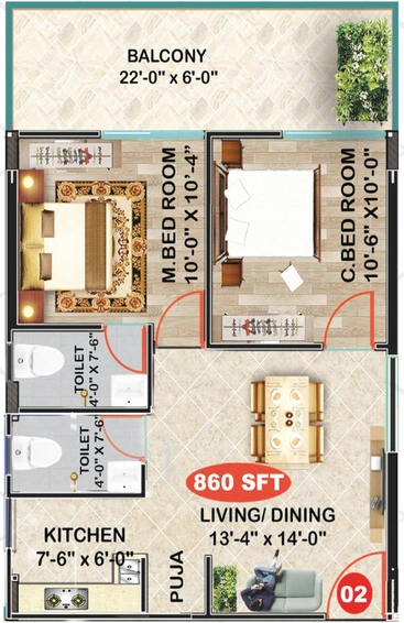 2 BHK Flat in RNR Tranquil Tower in Attapur, Hyderabad - Image 595424