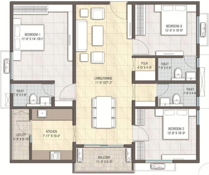 3 BHK Flat in Unnati Shree Rath Apartments in Nizampet, Hyderabad - Image 595657