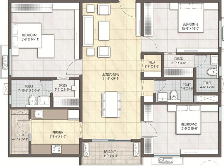 3 BHK Flat in Unnati Shree Rath Apartments in Nizampet, Hyderabad - Image 595658
