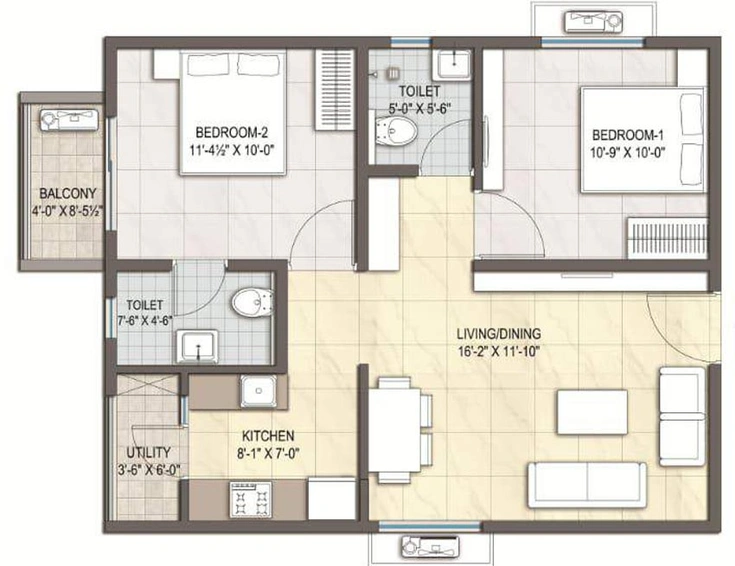 2 BHK Flat in Unnati Shree Rath Apartments in Nizampet, Hyderabad - Image 595656