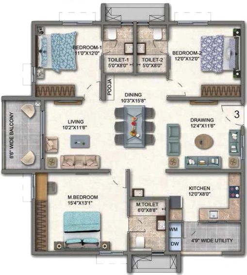 3 BHK Flat in Aparna Cyber Heights in Osman Nagar, Hyderabad - Image 593331