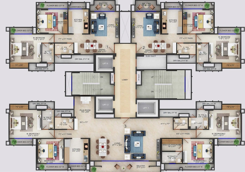 Floor Plan of Satguru Lifespaces Florence in Kasarvadavali, Thane - Image 75183