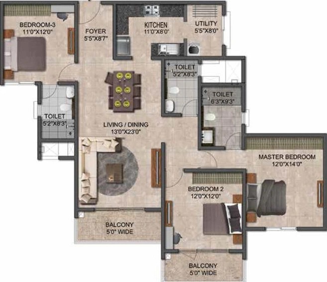 3 BHK Flat in Prestige Jindal City in Tumkur Road, Bangalore - Image 602159