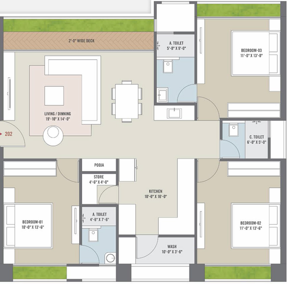 3 BHK Flat in Mangalam Bliss in Dumas Road, Surat - Image 603030