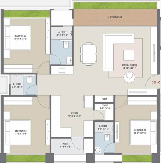 3 BHK Flat in Mangalam Bliss in Dumas Road, Surat - Image 603029
