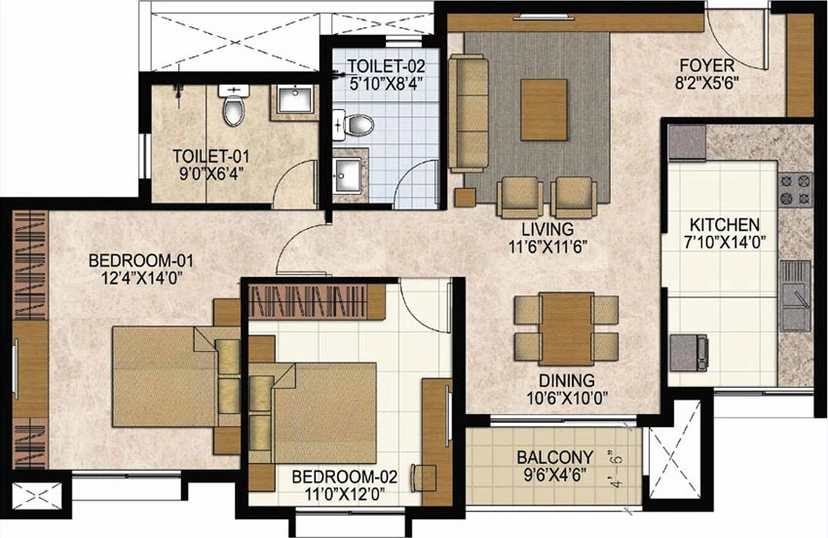 2 BHK Flat in Prestige Westwoods in Gopalapura, Bangalore - Image 600287