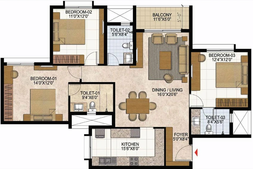 3 BHK Flat in Prestige Westwoods in Gopalapura, Bangalore - Image 600289