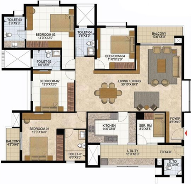 4 BHK Flat in Prestige Westwoods in Gopalapura, Bangalore - Image 600291