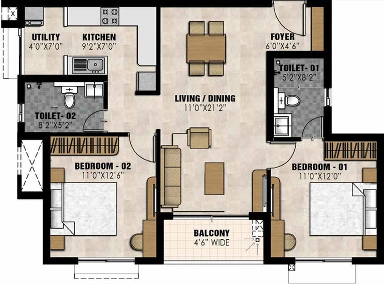 2 BHK Flat in Prestige Elysian in Kalena Agrahara, Bangalore - Image 602682