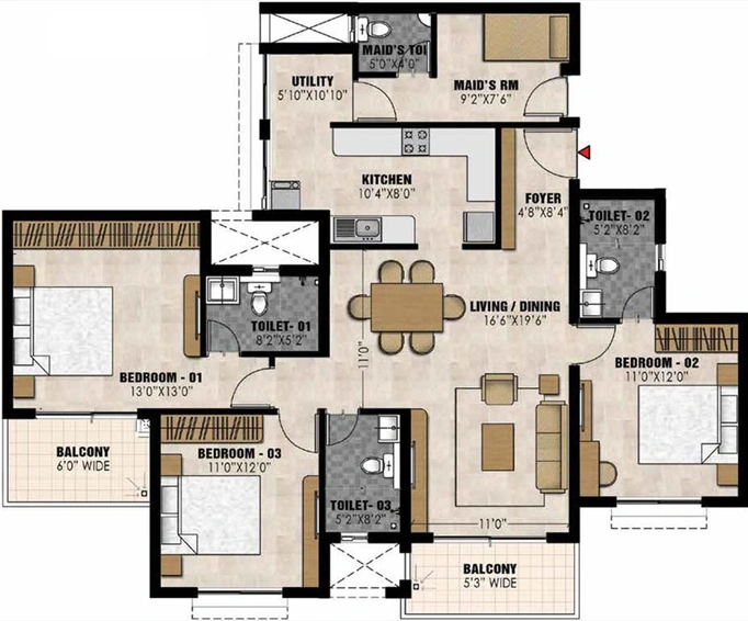 3 BHK Flat in Prestige Elysian in Kalena Agrahara, Bangalore - Image 602685