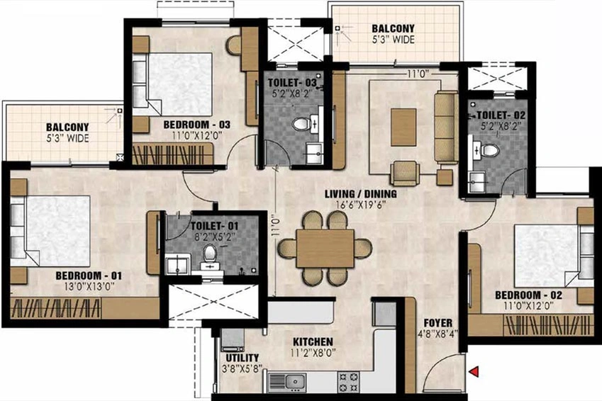 3 BHK Flat in Prestige Elysian in Kalena Agrahara, Bangalore - Image 602684