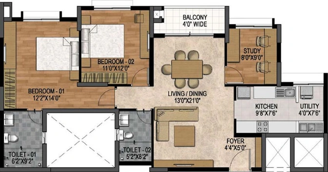 5 BHK Flat in Prestige Woodland Park in Cooke Town, Bangalore - Image 603907