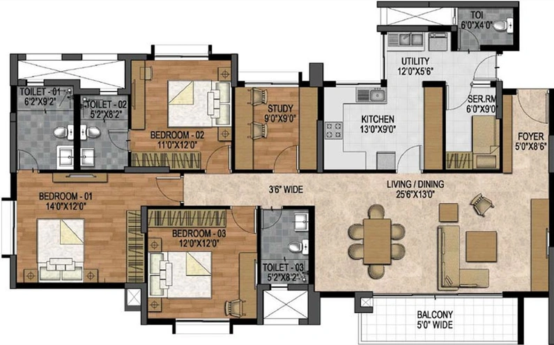 5 BHK Flat in Prestige Woodland Park in Cooke Town, Bangalore - Image 603911