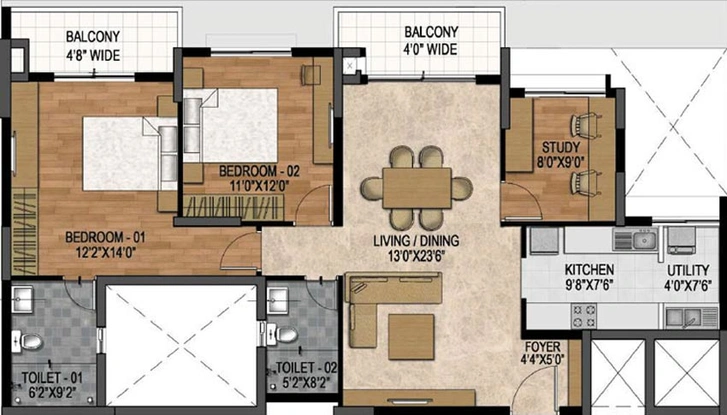 5 BHK Flat in Prestige Woodland Park in Cooke Town, Bangalore - Image 603908