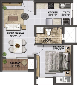 1 BHK Flat in Prestige Green Gables in Panathur, Bangalore - Image 606811