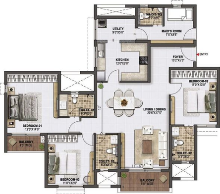 3 BHK Flat in Prestige Green Gables in Panathur, Bangalore - Image 606815