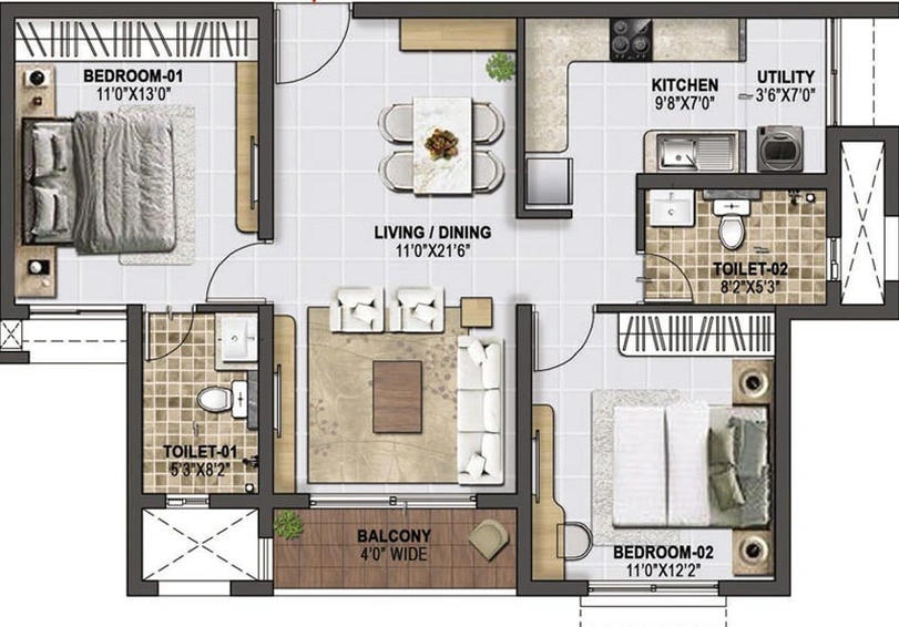 2 BHK Flat in Prestige Green Gables in Panathur, Bangalore - Image 606812