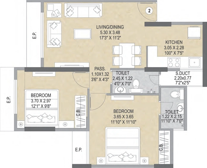 2 BHK Flat in Ashar Sapphire in Thane West, Thane - Image 606351