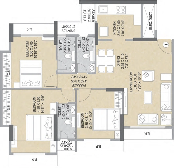3 BHK Flat in Ashar Sapphire in Thane West, Thane - Image 606352
