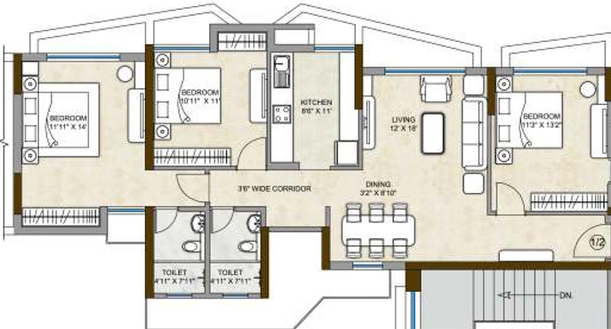 3 BHK Flat in Kalpataru Hills in Manpada, Thane - Image 606420