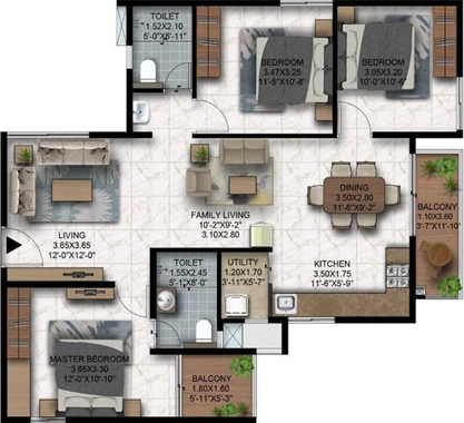 3 BHK Flat in Mahaveer Highlands in Kommaghatta, Bangalore - Image 612316