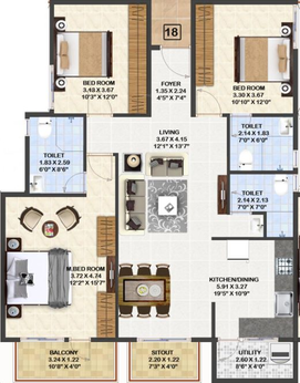 3 BHK Flat in Mahaveer Carnation in Talaghattapura, Bangalore - Image 612092