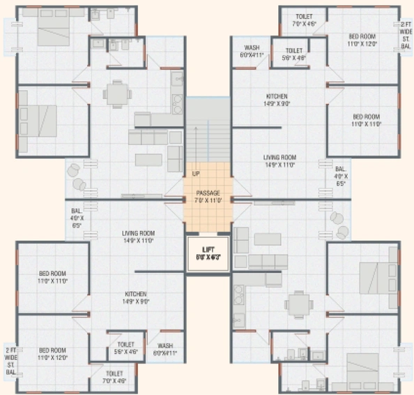 Floor Plan of Lilleria Apartments in Vemali, Vadodara - Image 79228