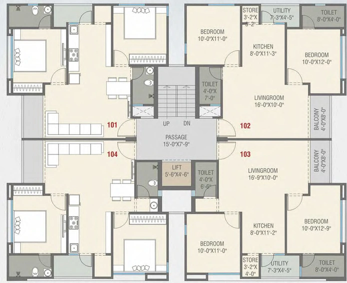 Floor Plan of Fortune Greens in Bhayli Road, Vadodara - Image 79945