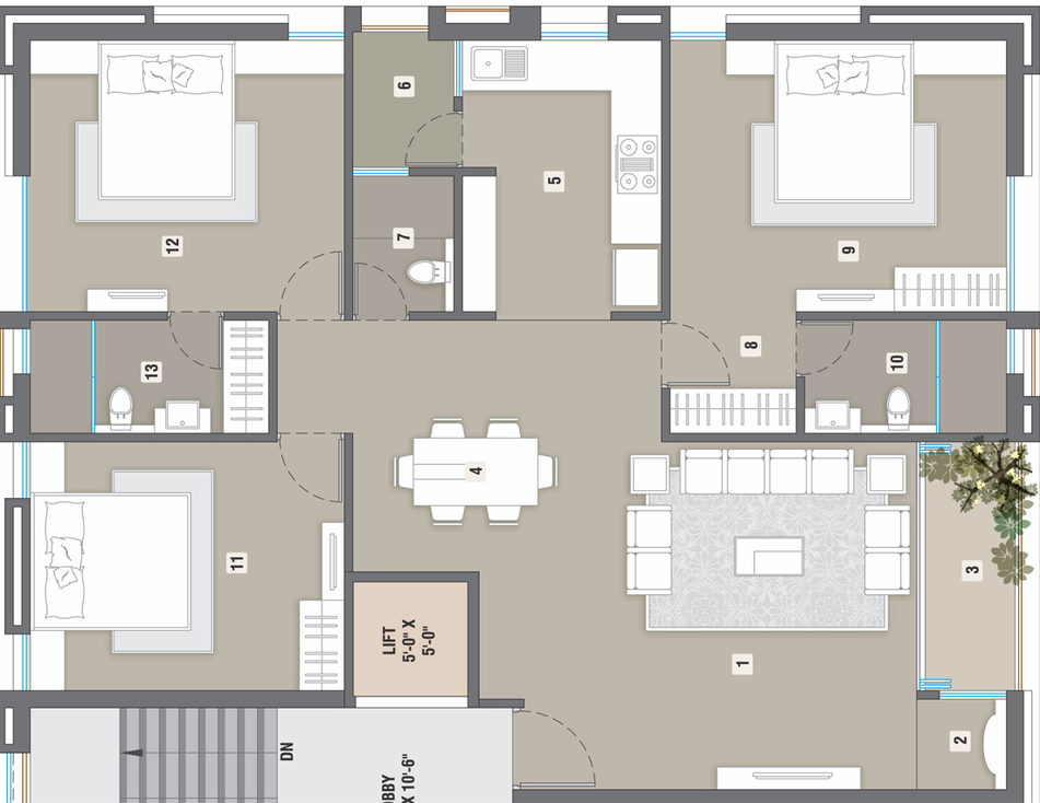3 BHK Flat in Vaibhav Beryl in Alkapuri, Vadodara - Image 625039