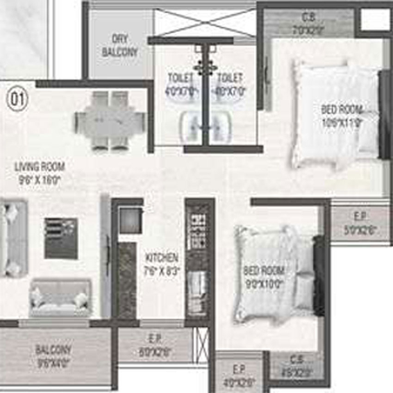 2 BHK Flat in Dream DZ City in Mumbra, Thane - Image 97094