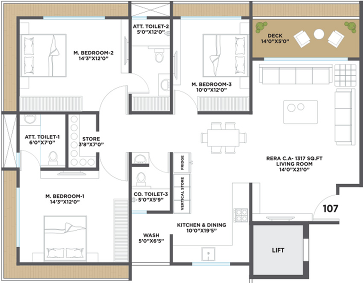 3 BHK Flat in Pramukh Revanta in Vesu, Surat - Image 625653