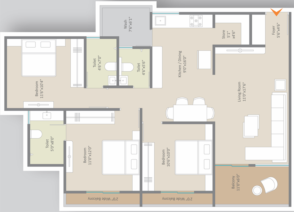 3 BHK Flat in VR Luxuria in Bhayli Road, Vadodara - Image 627386