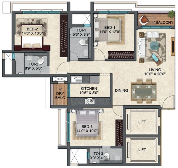 3 BHK Flat in V Raheja The Gateway in Andheri West, Mumbai - Image 628229