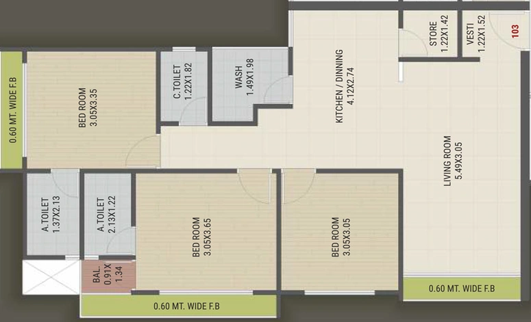 3 BHK Flat in Kalyan Shree Krishna Elite in Dindoli, Surat - Image 630554