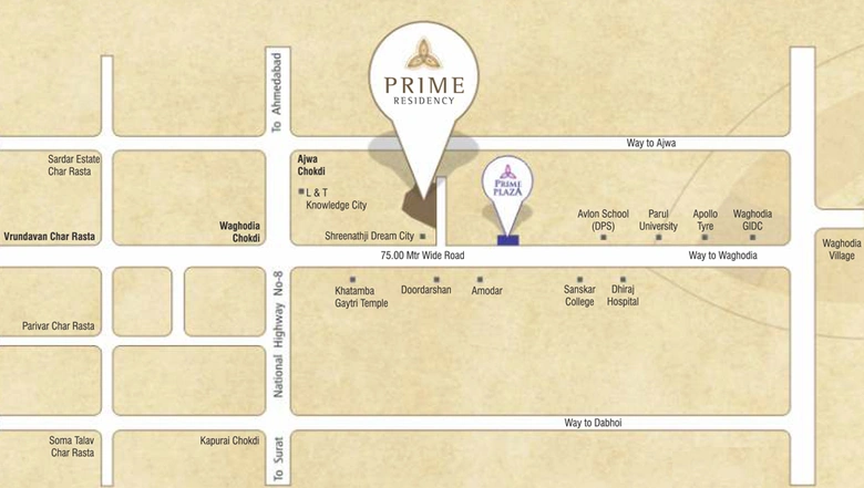 Location of Prime Residency in Waghodia Road, Vadodara - Image 103739
