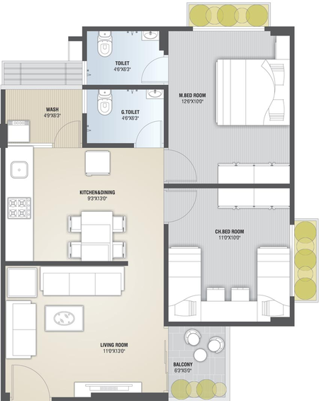 2 BHK Flat in Krish Nisarg Dreams in Bopal, Ahmedabad - Image 633715