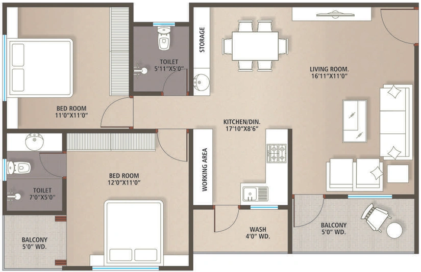 2 BHK Flat in Sky Seven Synnove Nithya in Sevasi, Vadodara - Image 633962