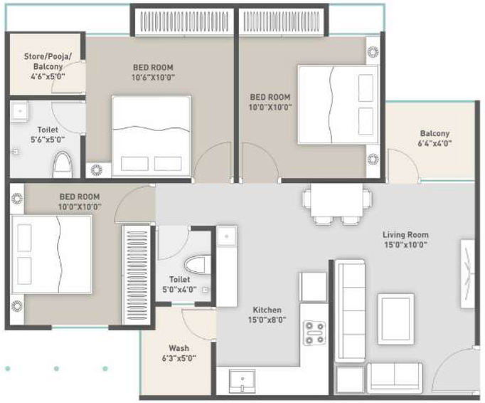 3 BHK Flat in Shyamal Heights in Waghodia Road, Vadodara - Image 699077