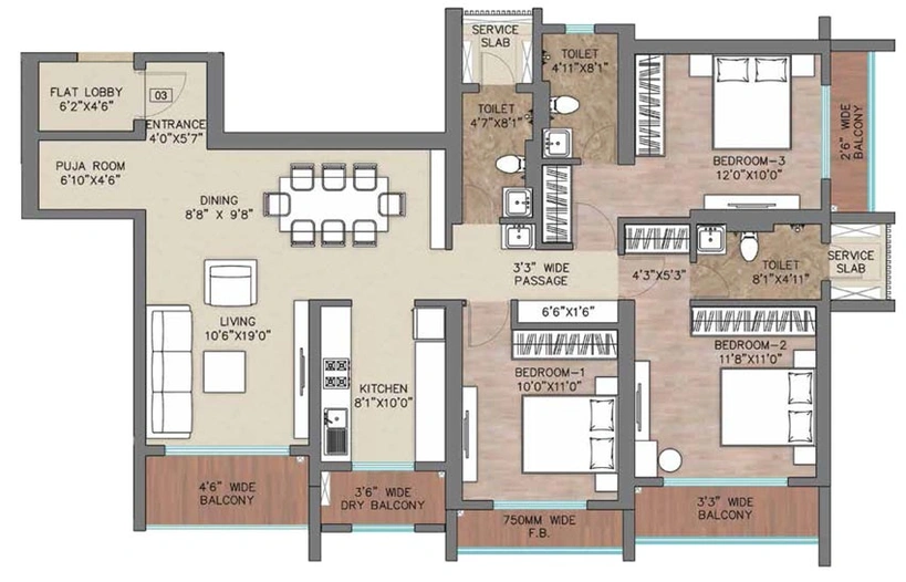 3 BHK Flat in Regency Luxuria in Dombivli, Thane - Image 637402