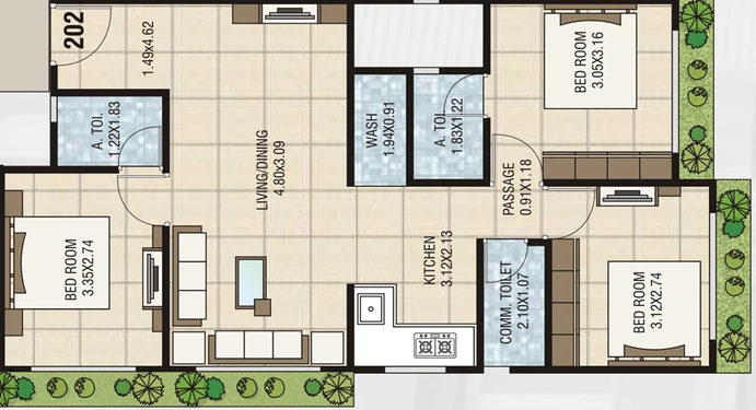 3 BHK Flat in Samor Residency in Jahangirabad, Surat - Image 638982