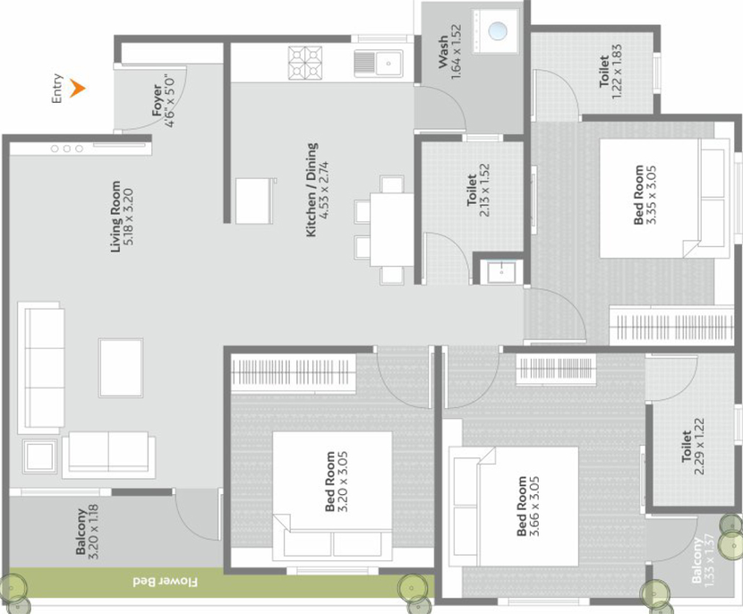 3 BHK Flat in Zillion The Splendid in Waghodia Road, Vadodara - Image 699140