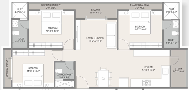 3 BHK Flat in Shree Aarna Sky in Makarpura, Vadodara - Image 640749