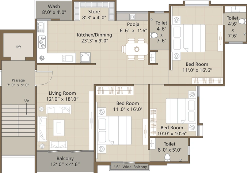 3 BHK Flat in Aaditya Edifice in Chhani, Vadodara - Image 644028