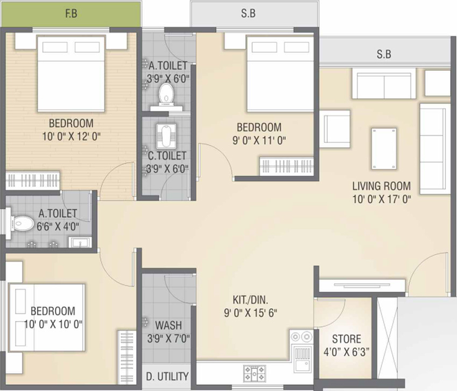 3 BHK Flat in Amar Bansari Luxuria in Kholvad, Surat - Image 802082