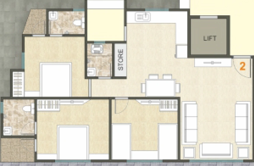 3 BHK Flat in Shine City Homes in Rander, Surat - Image 647490