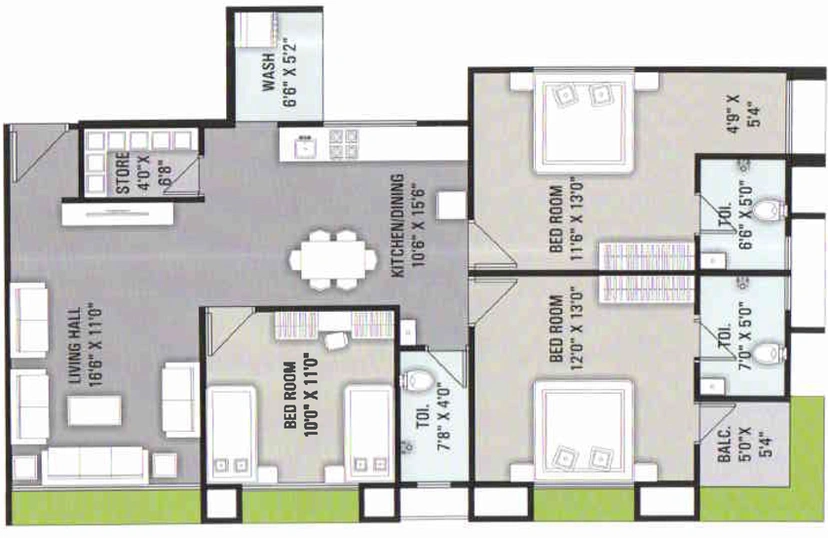 3 BHK Flat in Prestige Oliva Heights in Althan, Surat - Image 653106