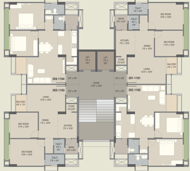 Floor Plan of Shreenath Heights in Vemali, Vadodara - Image 87860