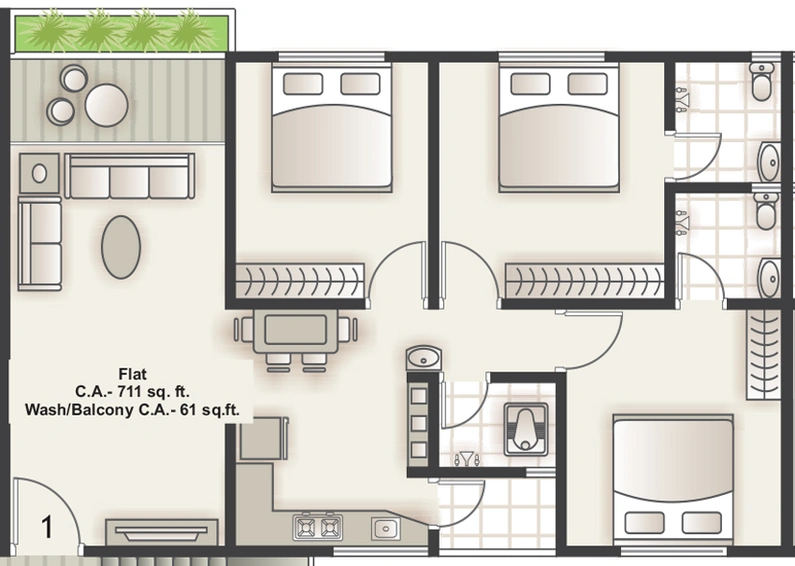 3 BHK Flat in Mahavir Sun Residency in Amroli, Surat - Image 649537