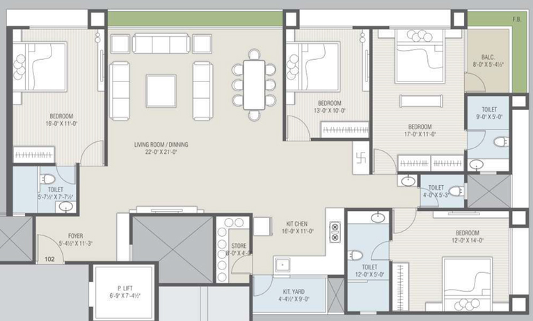 4 BHK Flat in Blu Sparsh in Pal, Surat - Image 654861