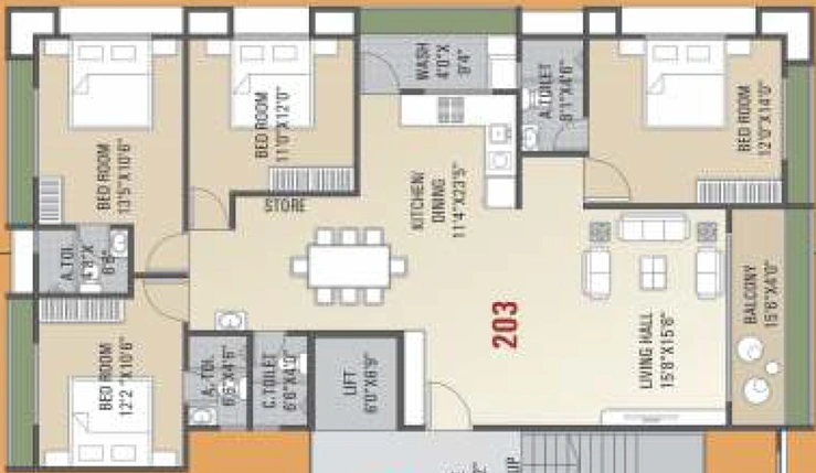 4 BHK Flat in Vinayak Alok Residency in Mota Varachha, Surat - Image 655411